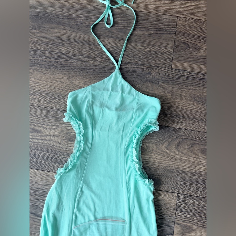 Elegant Strapless Seafoam Green Dress - Picture 7 of 8